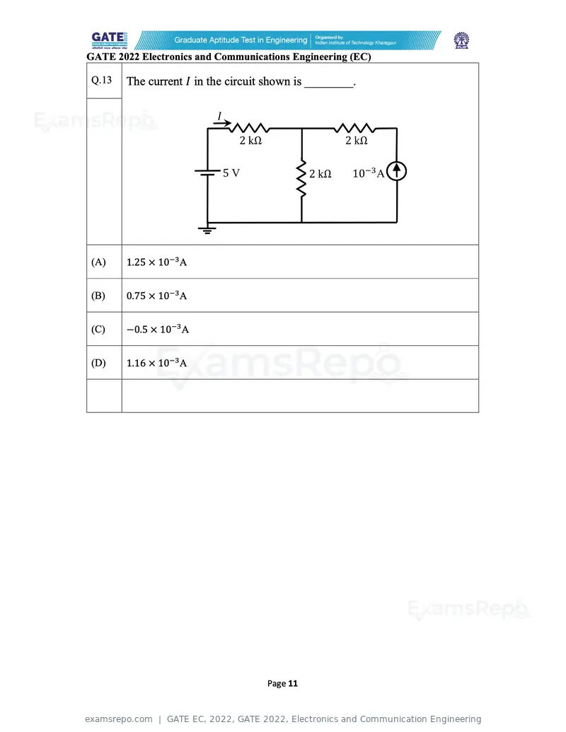 GATE EC 2022 question paper, GATE 2022, Electronics and Communication Engineering, page 11 of 54