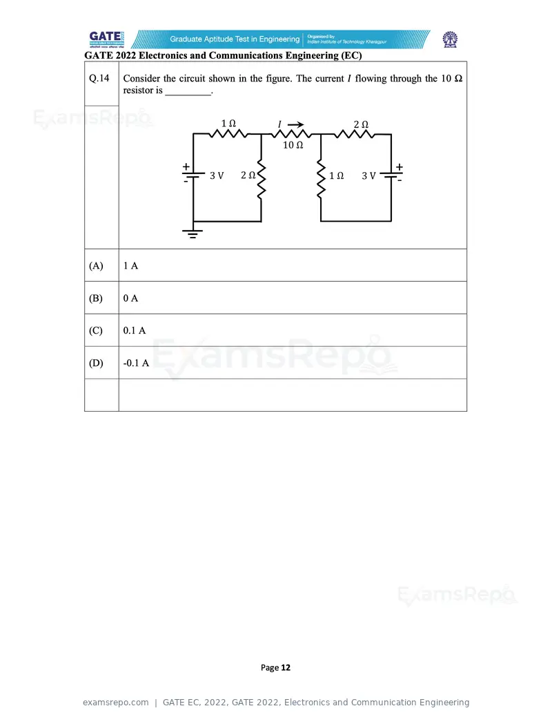 GATE EC 2022 question paper, GATE 2022, Electronics and Communication Engineering, page 12 of 54