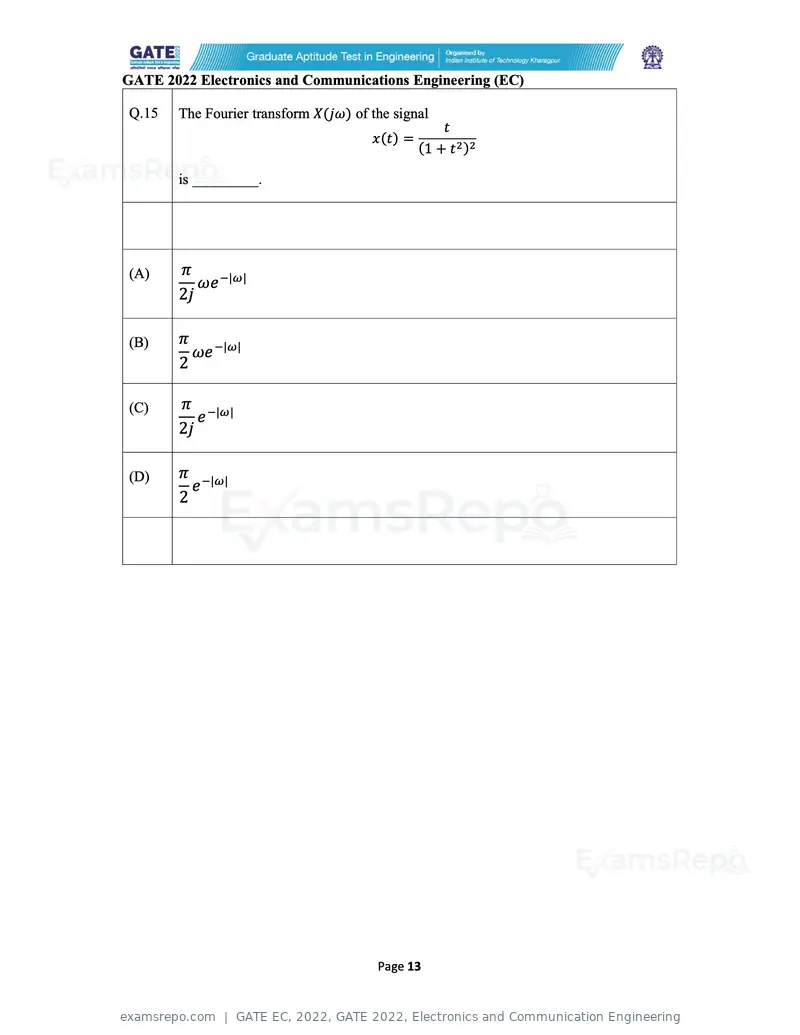 GATE EC 2022 question paper, GATE 2022, Electronics and Communication Engineering, page 13 of 54
