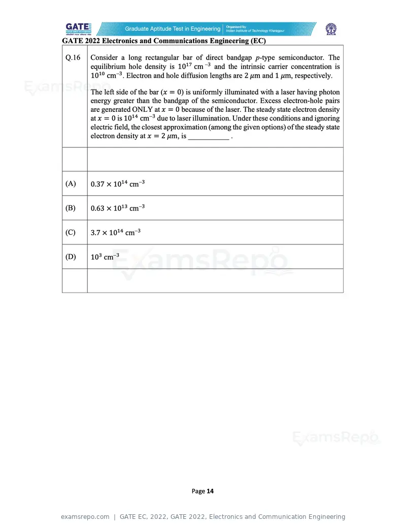 GATE EC 2022 question paper, GATE 2022, Electronics and Communication Engineering, page 14 of 54