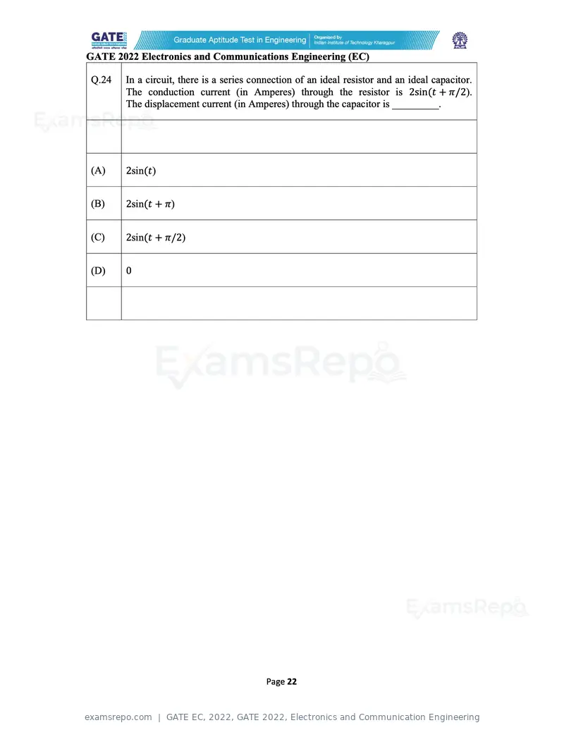 GATE EC 2022 question paper, GATE 2022, Electronics and Communication Engineering, page 22 of 54