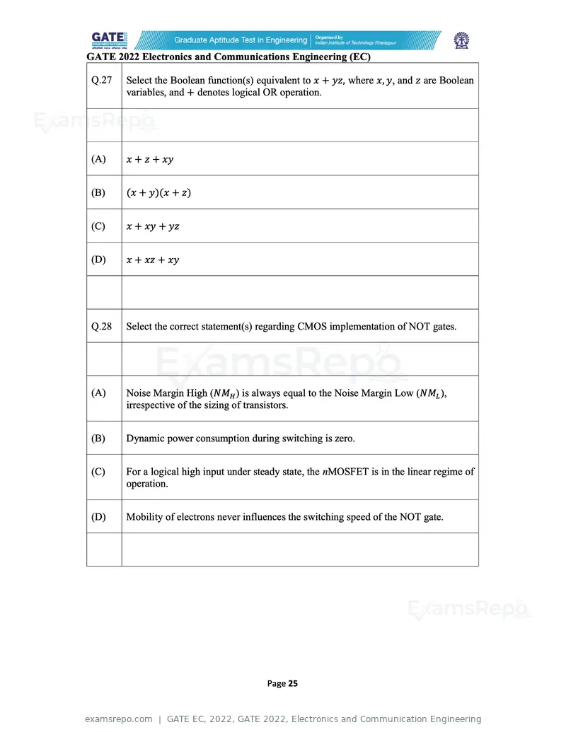 GATE EC 2022 question paper, GATE 2022, Electronics and Communication Engineering, page 25 of 54