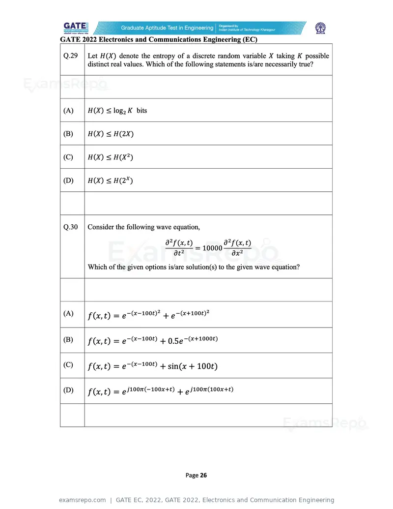 GATE EC 2022 question paper, GATE 2022, Electronics and Communication Engineering, page 26 of 54