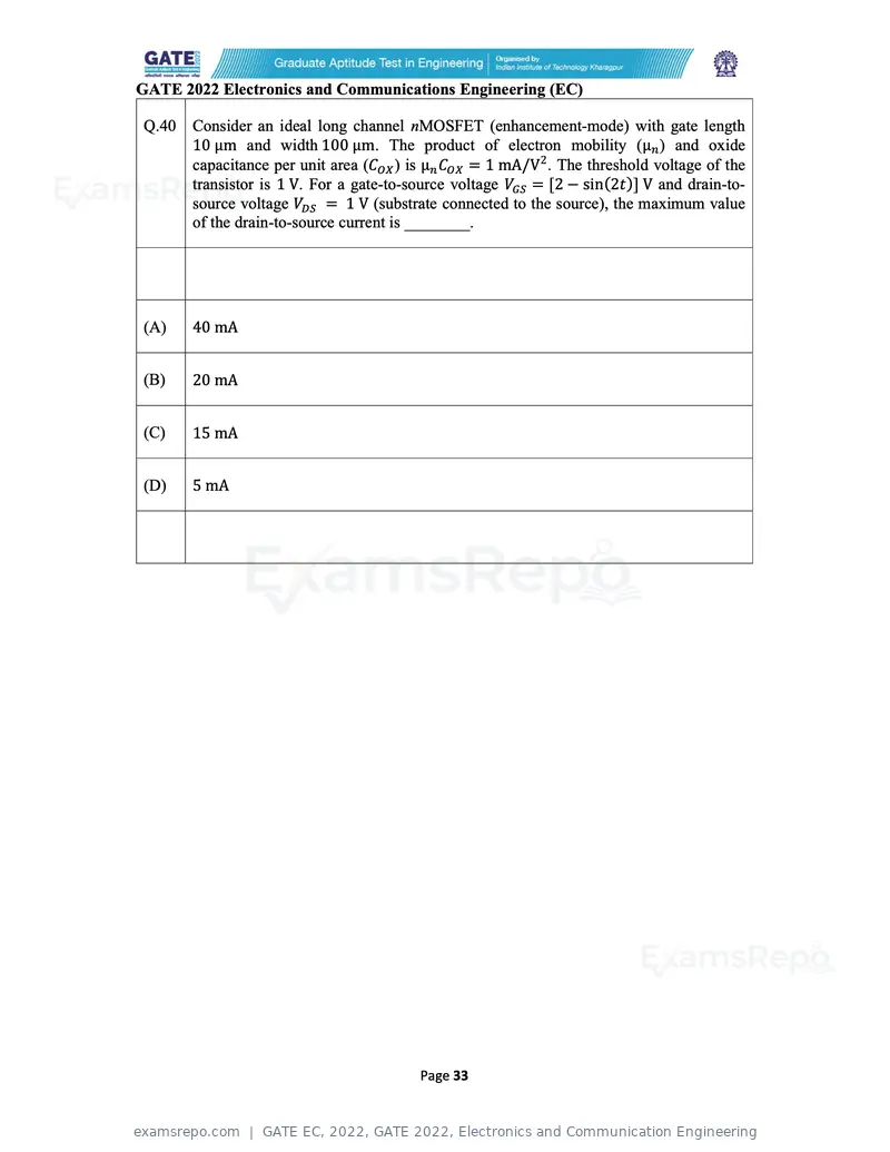 GATE EC 2022 question paper, GATE 2022, Electronics and Communication Engineering, page 33 of 54