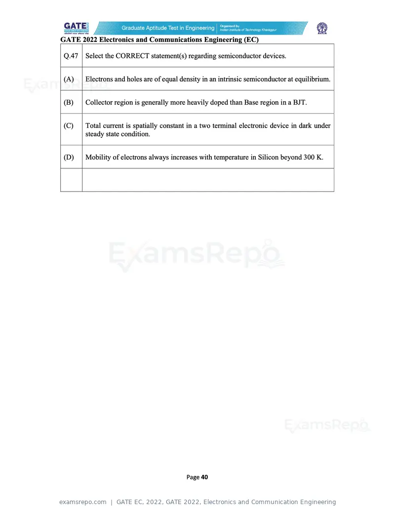 GATE EC 2022 question paper, GATE 2022, Electronics and Communication Engineering, page 40 of 54