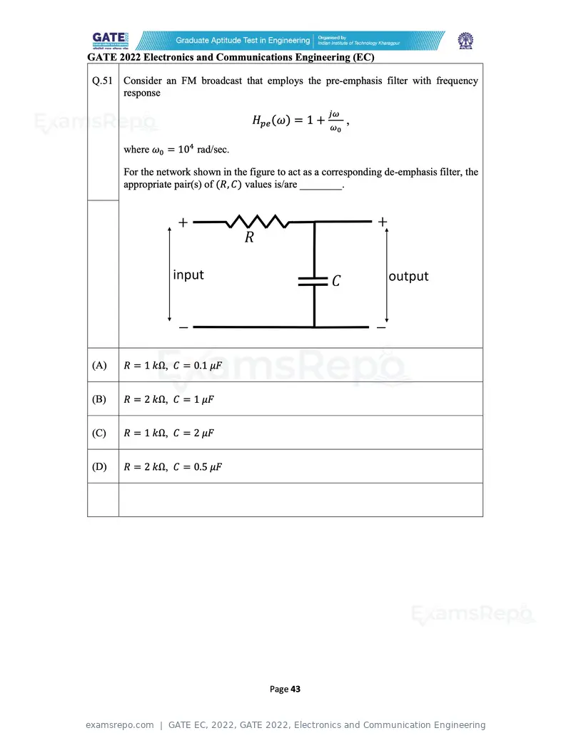 GATE EC 2022 question paper, GATE 2022, Electronics and Communication Engineering, page 43 of 54