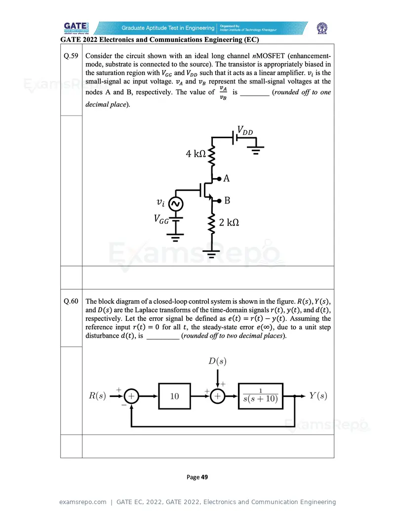 GATE EC 2022 question paper, GATE 2022, Electronics and Communication Engineering, page 49 of 54