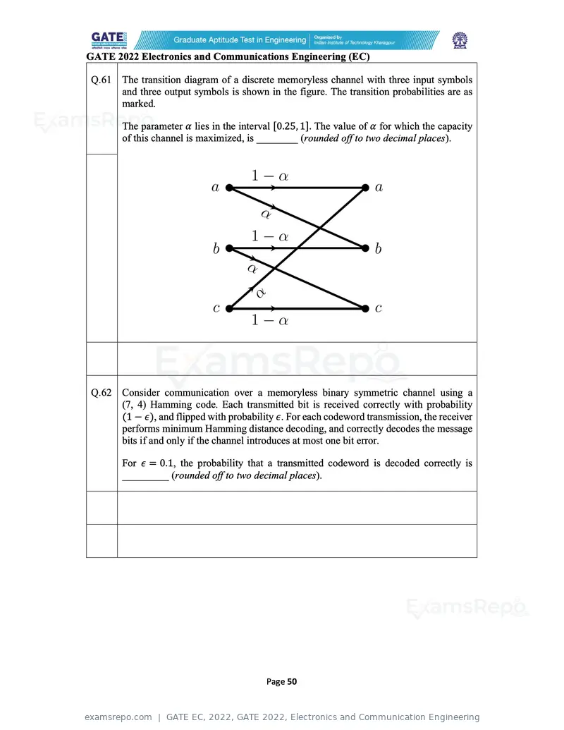 GATE EC 2022 question paper, GATE 2022, Electronics and Communication Engineering, page 50 of 54