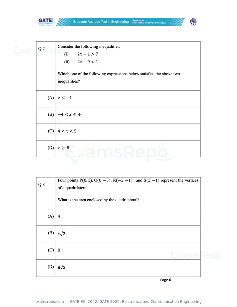 GATE EC 2022 question paper, GATE 2022, Electronics and Communication Engineering, page 6 of 54