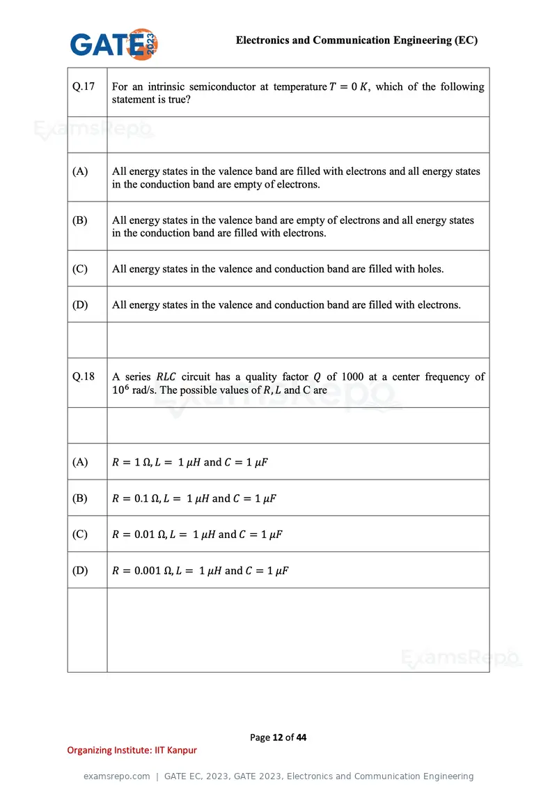 GATE EC 2023 question paper, GATE 2023, Electronics and Communication Engineering, page 12 of 44