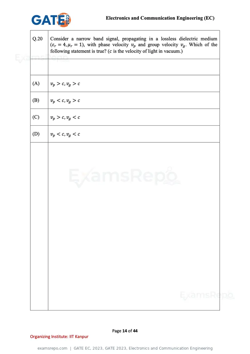 GATE EC 2023 question paper, GATE 2023, Electronics and Communication Engineering, page 14 of 44