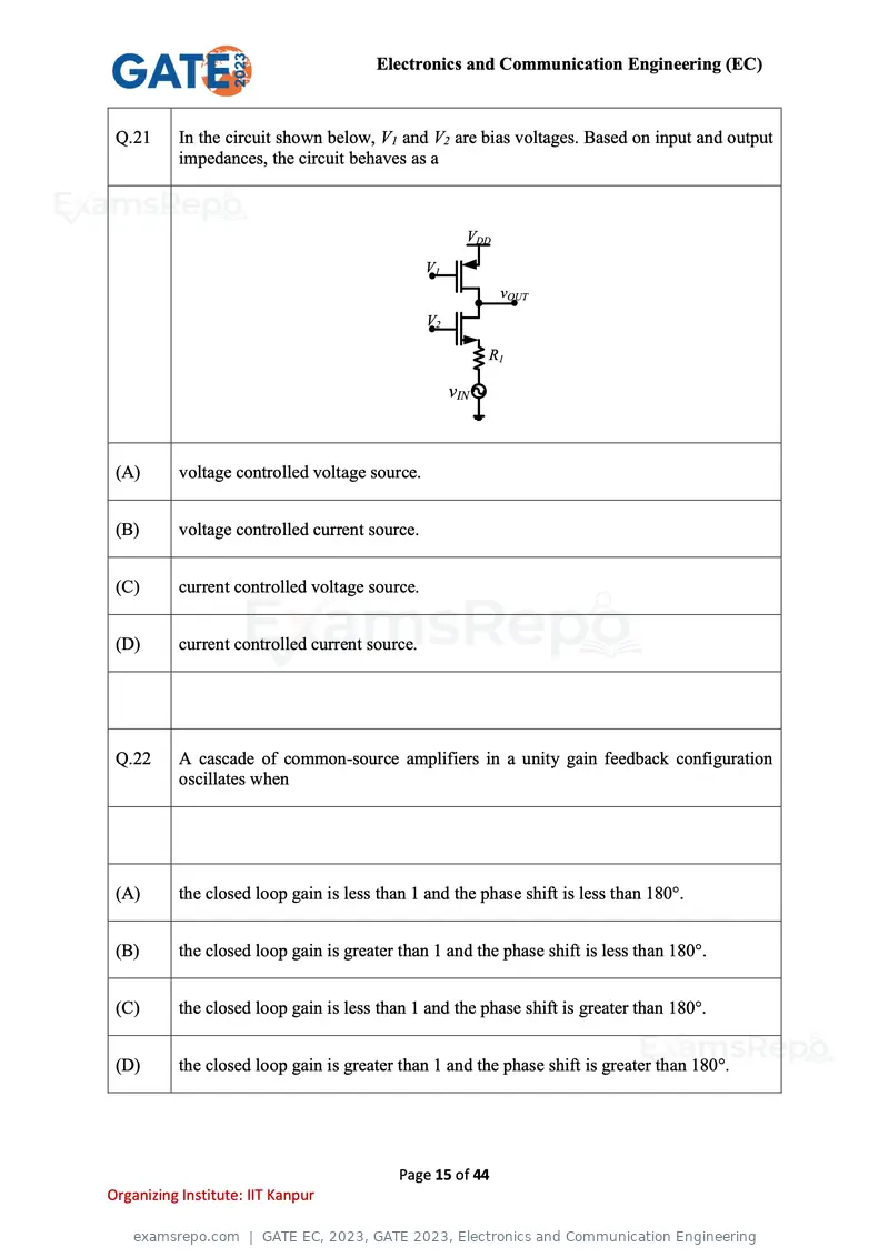GATE EC 2023 question paper, GATE 2023, Electronics and Communication Engineering, page 15 of 44