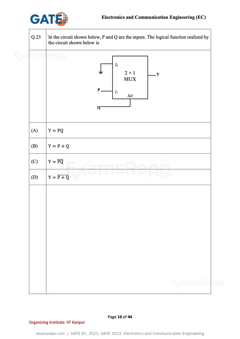 GATE EC 2023 question paper, GATE 2023, Electronics and Communication Engineering, page 16 of 44