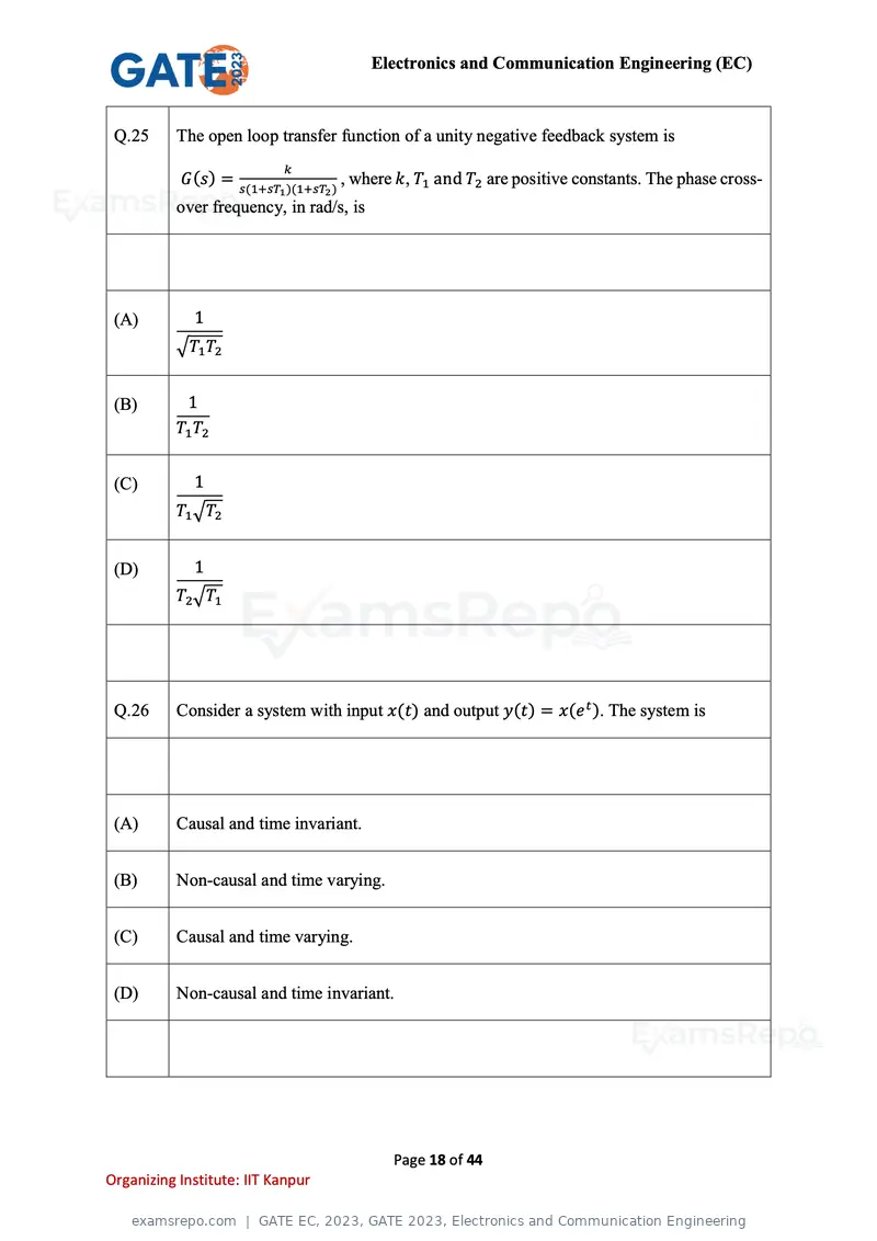 GATE EC 2023 question paper, GATE 2023, Electronics and Communication Engineering, page 18 of 44