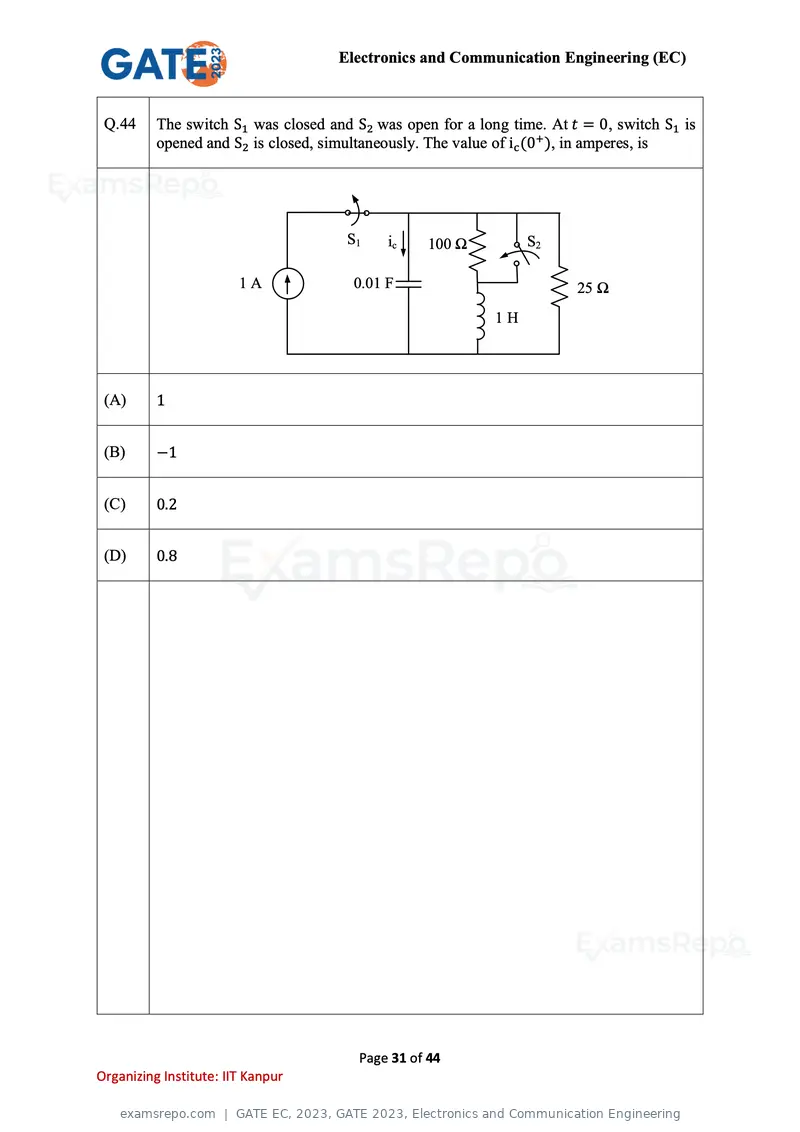 GATE EC 2023 question paper, GATE 2023, Electronics and Communication Engineering, page 31 of 44