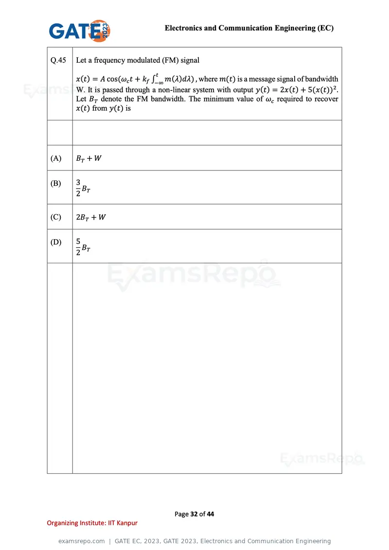 GATE EC 2023 question paper, GATE 2023, Electronics and Communication Engineering, page 32 of 44