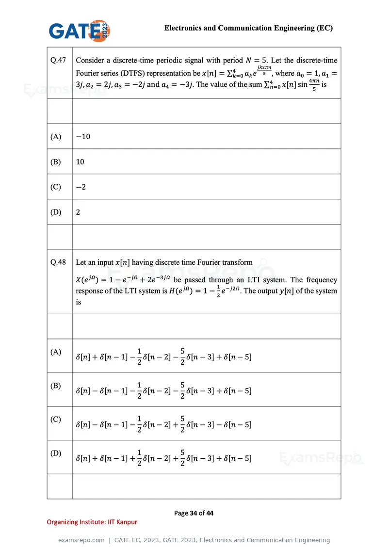 GATE EC 2023 question paper, GATE 2023, Electronics and Communication Engineering, page 34 of 44