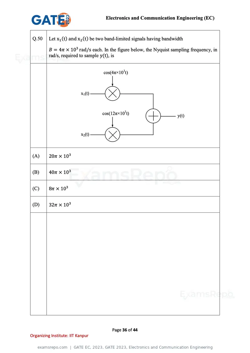 GATE EC 2023 question paper, GATE 2023, Electronics and Communication Engineering, page 36 of 44