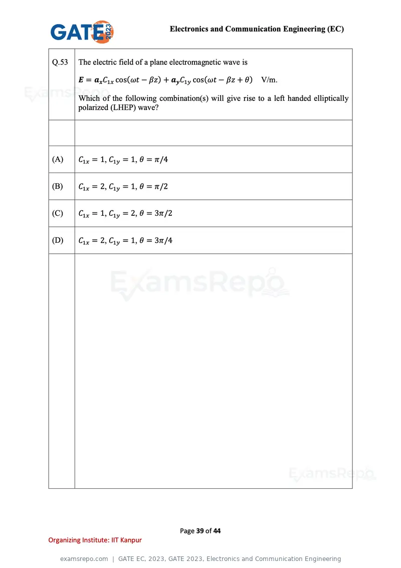 GATE EC 2023 question paper, GATE 2023, Electronics and Communication Engineering, page 39 of 44