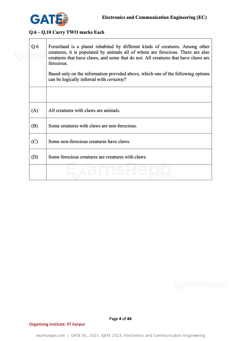 GATE EC 2023 question paper, GATE 2023, Electronics and Communication Engineering, page 4 of 44