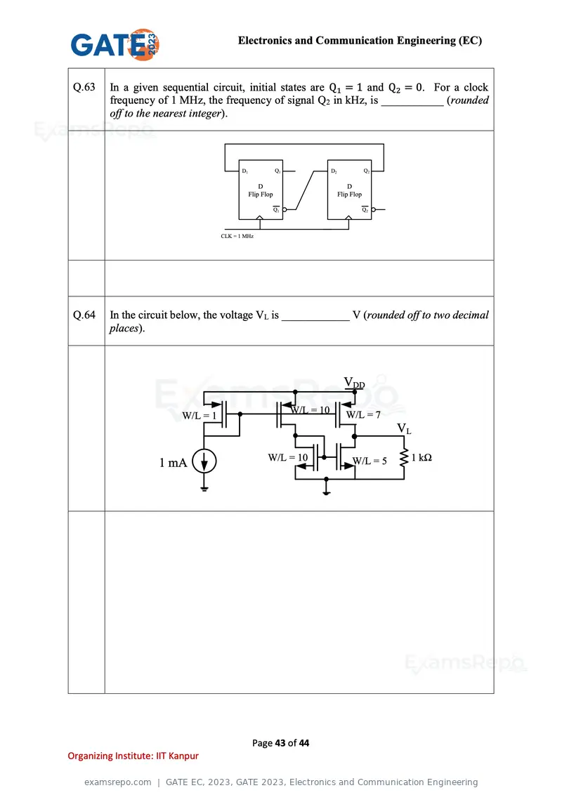 GATE EC 2023 question paper, GATE 2023, Electronics and Communication Engineering, page 43 of 44