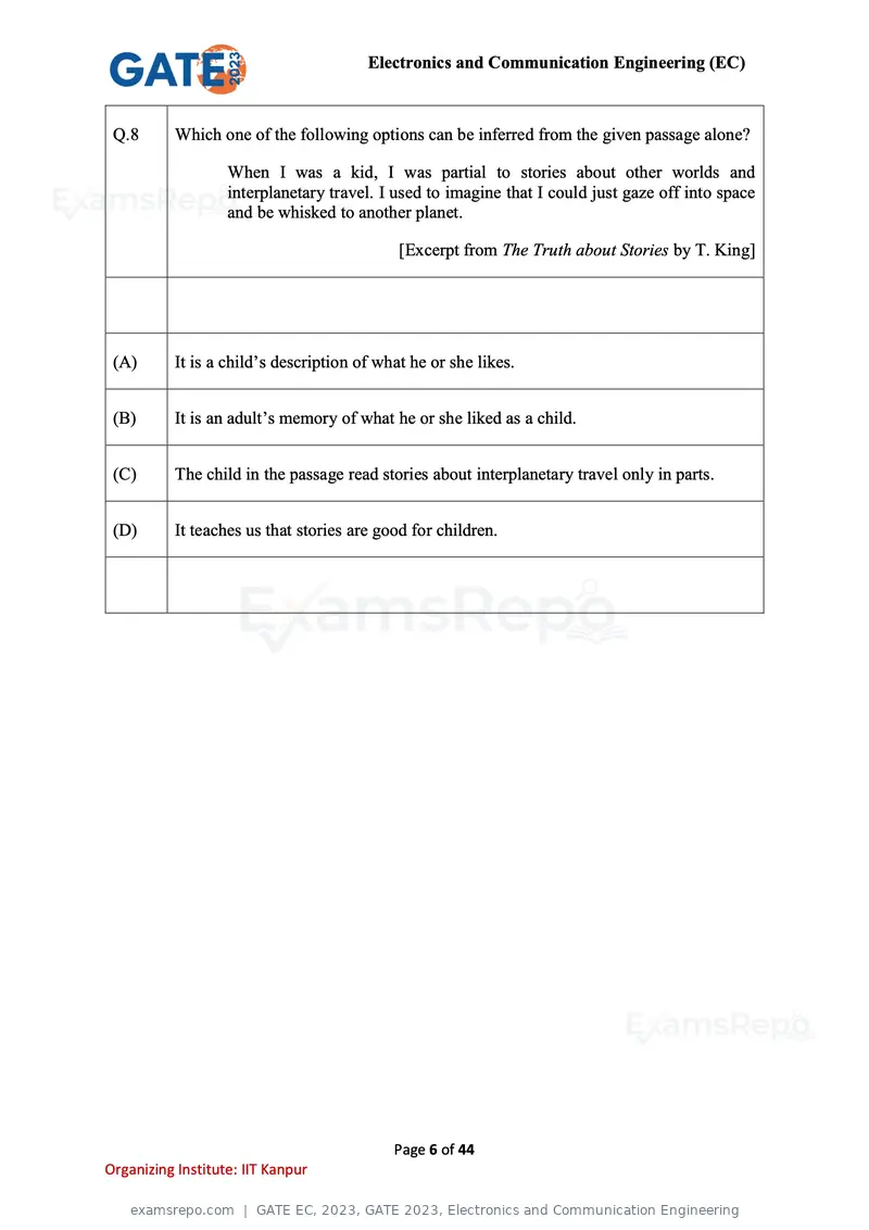 GATE EC 2023 question paper, GATE 2023, Electronics and Communication Engineering, page 6 of 44