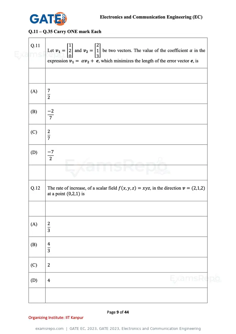 GATE EC 2023 question paper, GATE 2023, Electronics and Communication Engineering, page 9 of 44