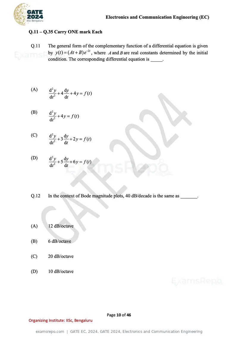 GATE EC 2024 question paper, GATE 2024, Electronics and Communication Engineering, page 10 of 46