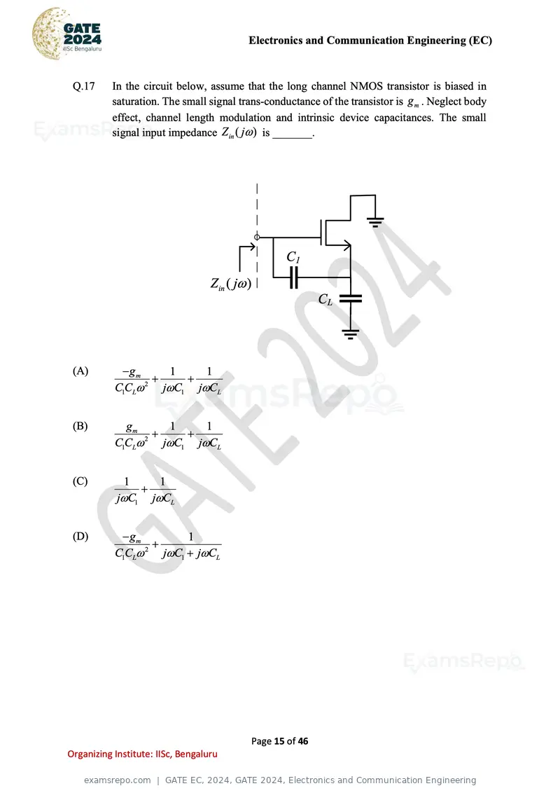 GATE EC 2024 question paper, GATE 2024, Electronics and Communication Engineering, page 15 of 46