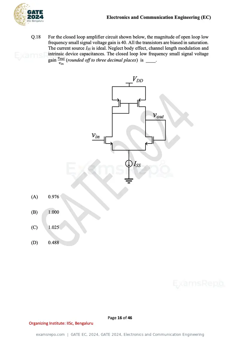 GATE EC 2024 question paper, GATE 2024, Electronics and Communication Engineering, page 16 of 46
