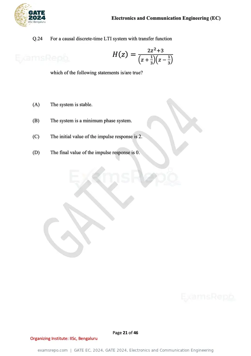 GATE EC 2024 question paper, GATE 2024, Electronics and Communication Engineering, page 21 of 46