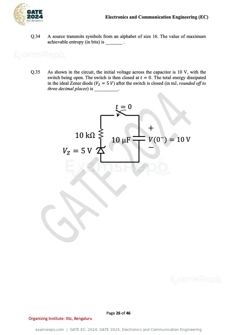 GATE EC 2024 question paper, GATE 2024, Electronics and Communication Engineering, page 26 of 46