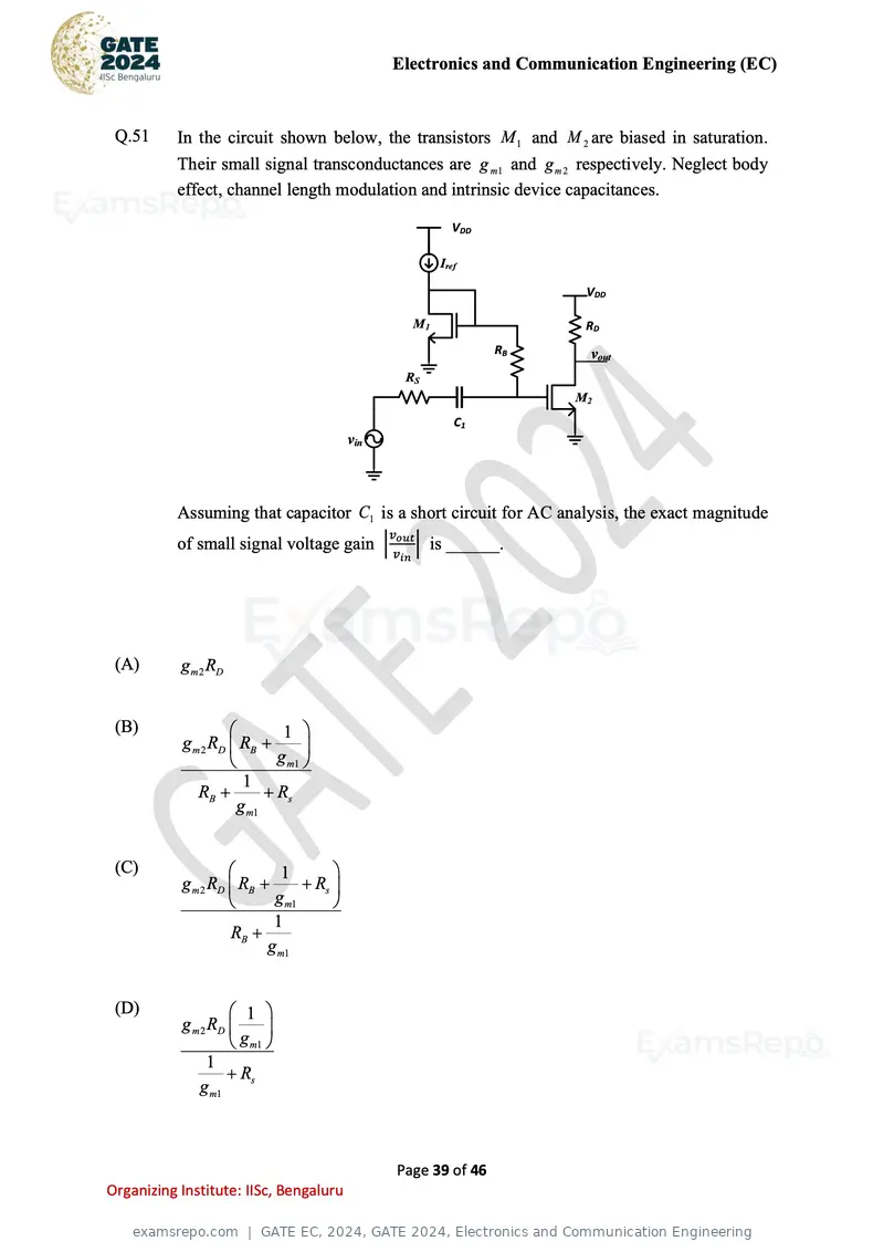 GATE EC 2024 question paper, GATE 2024, Electronics and Communication Engineering, page 39 of 46