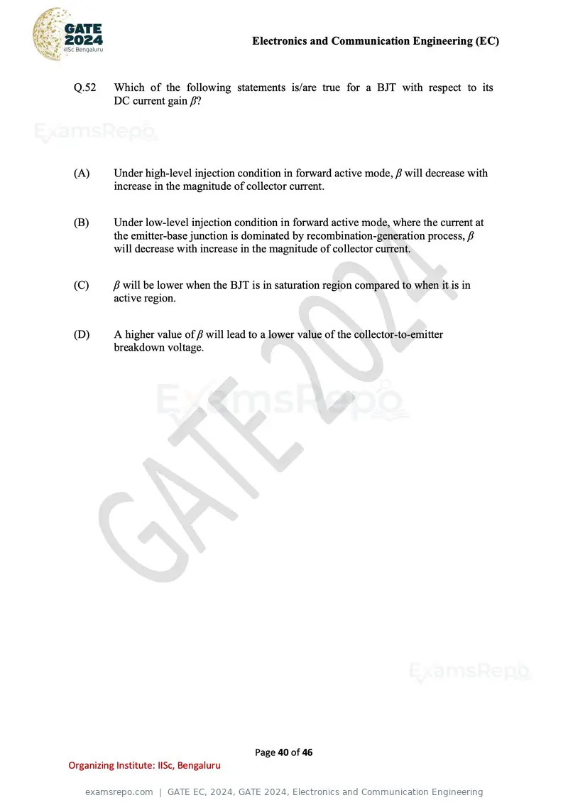 GATE EC 2024 question paper, GATE 2024, Electronics and Communication Engineering, page 40 of 46