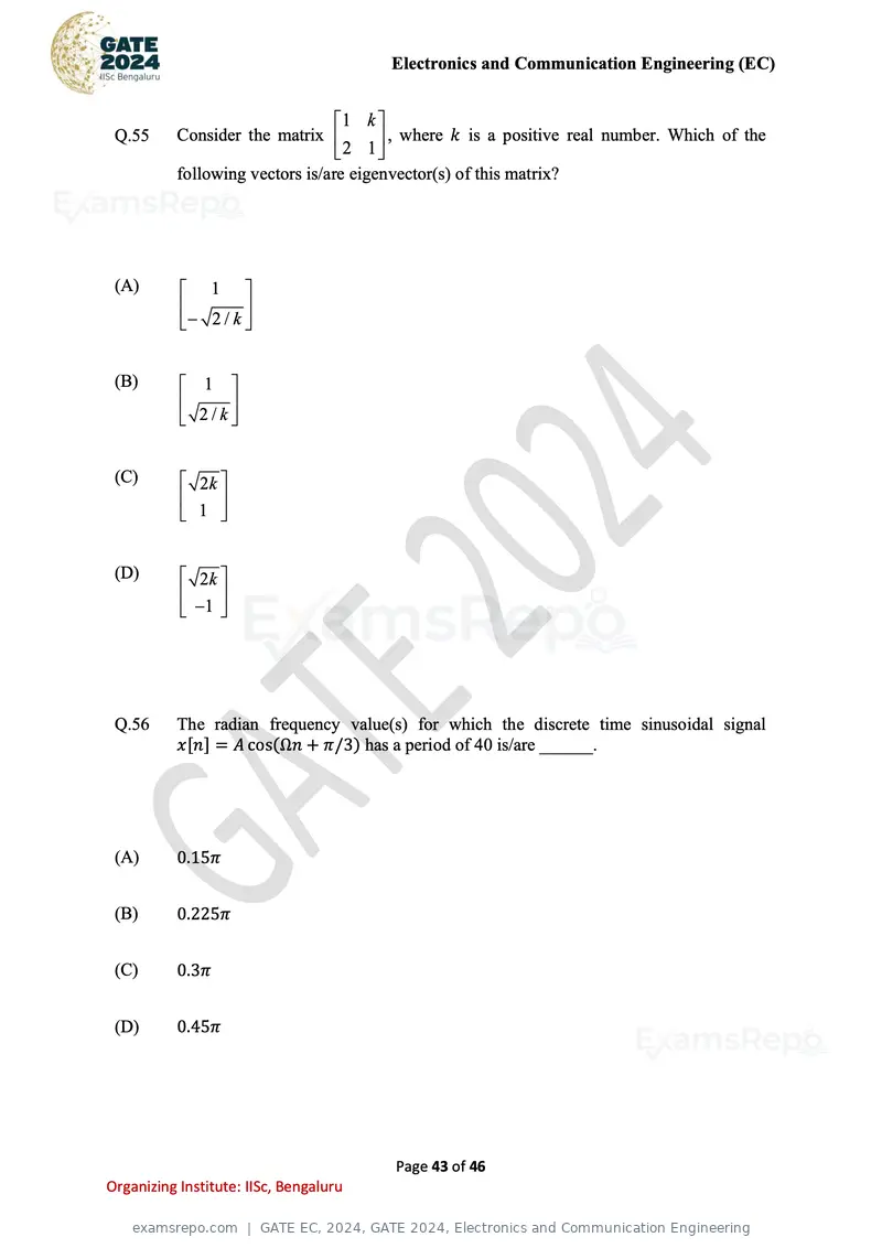 GATE EC 2024 question paper, GATE 2024, Electronics and Communication Engineering, page 43 of 46