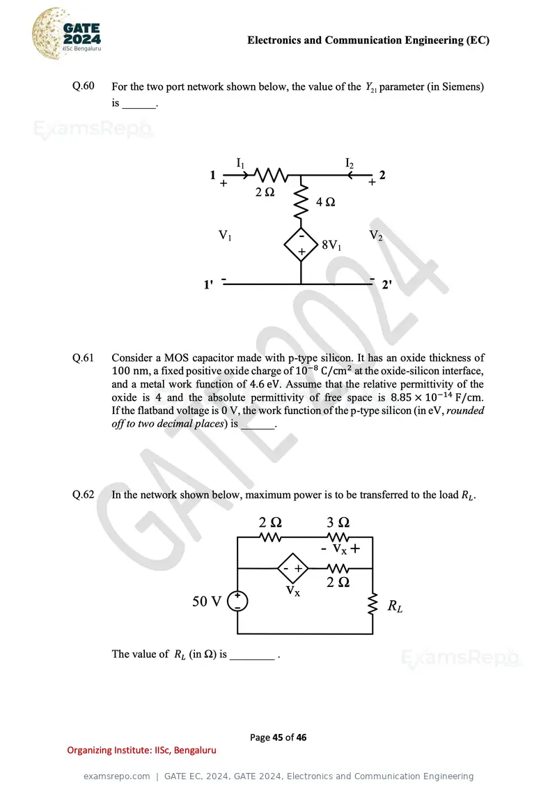GATE EC 2024 question paper, GATE 2024, Electronics and Communication Engineering, page 45 of 46