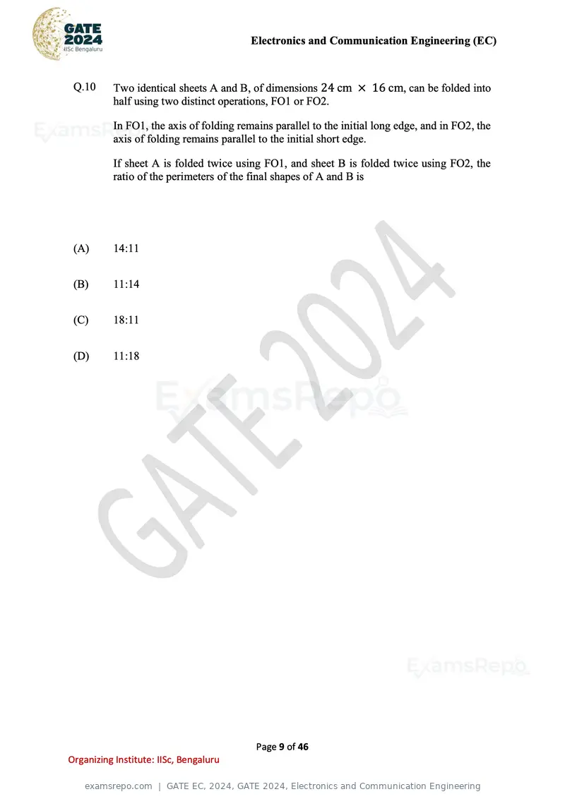 GATE EC 2024 question paper, GATE 2024, Electronics and Communication Engineering, page 9 of 46