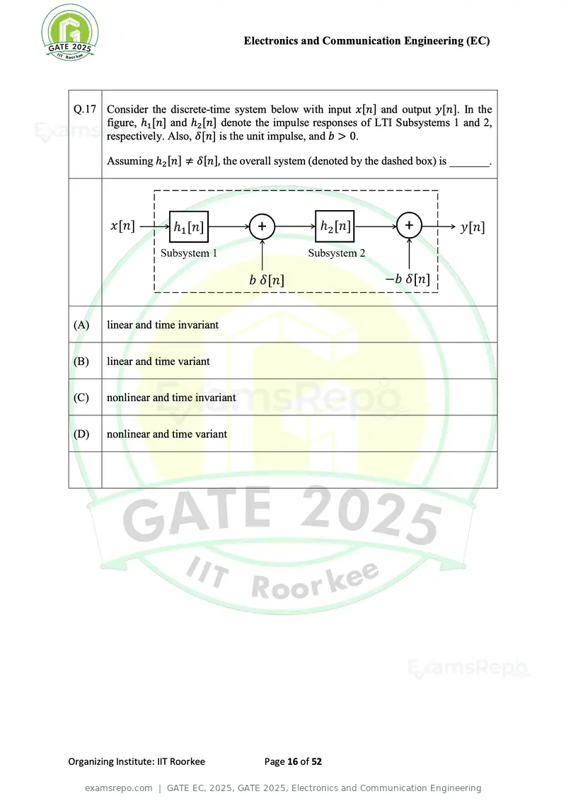 GATE EC 2025 question paper, GATE 2025, Electronics and Communication Engineering, page 16 of 52