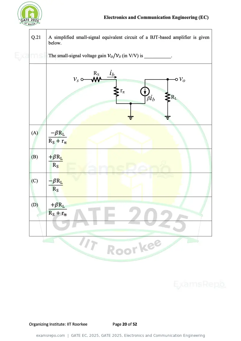 GATE EC 2025 question paper, GATE 2025, Electronics and Communication Engineering, page 20 of 52