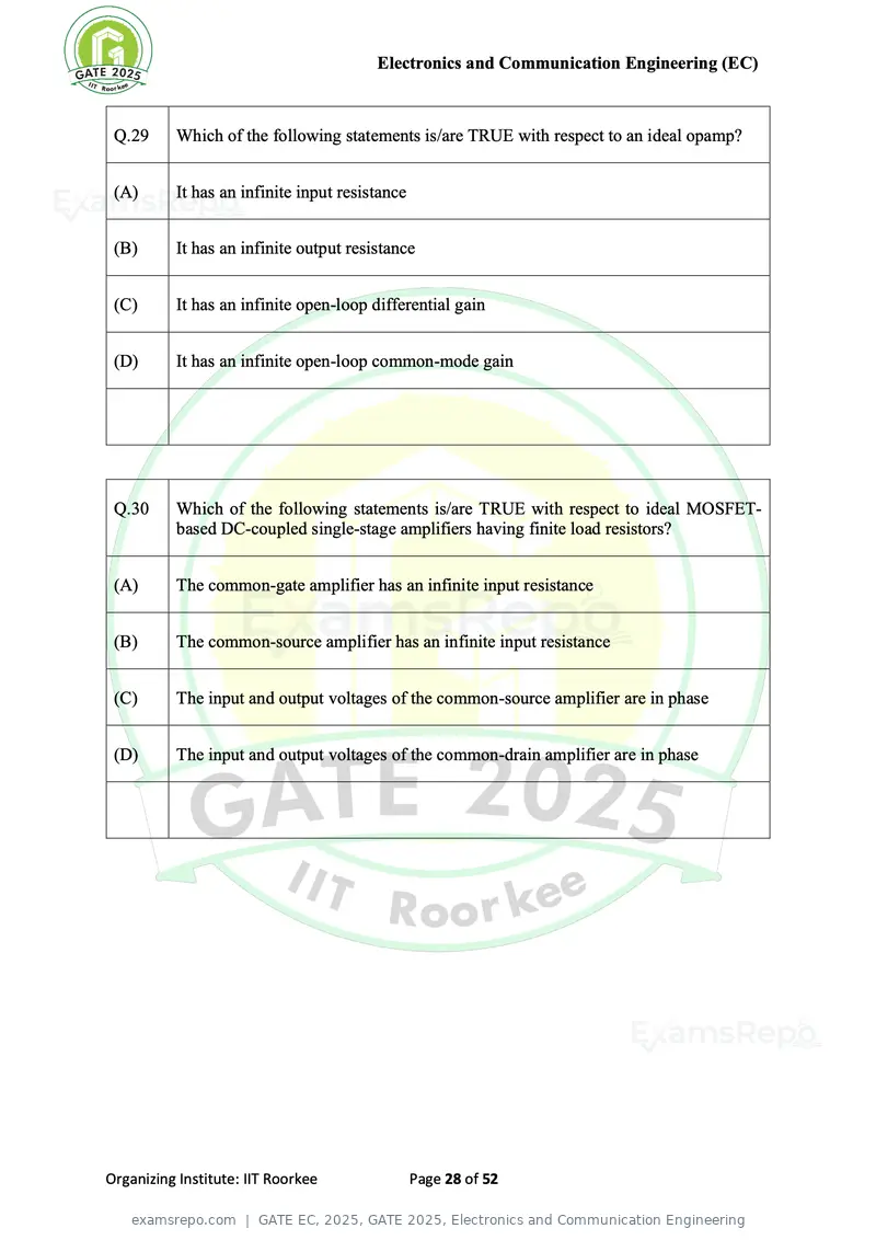 GATE EC 2025 question paper, GATE 2025, Electronics and Communication Engineering, page 28 of 52