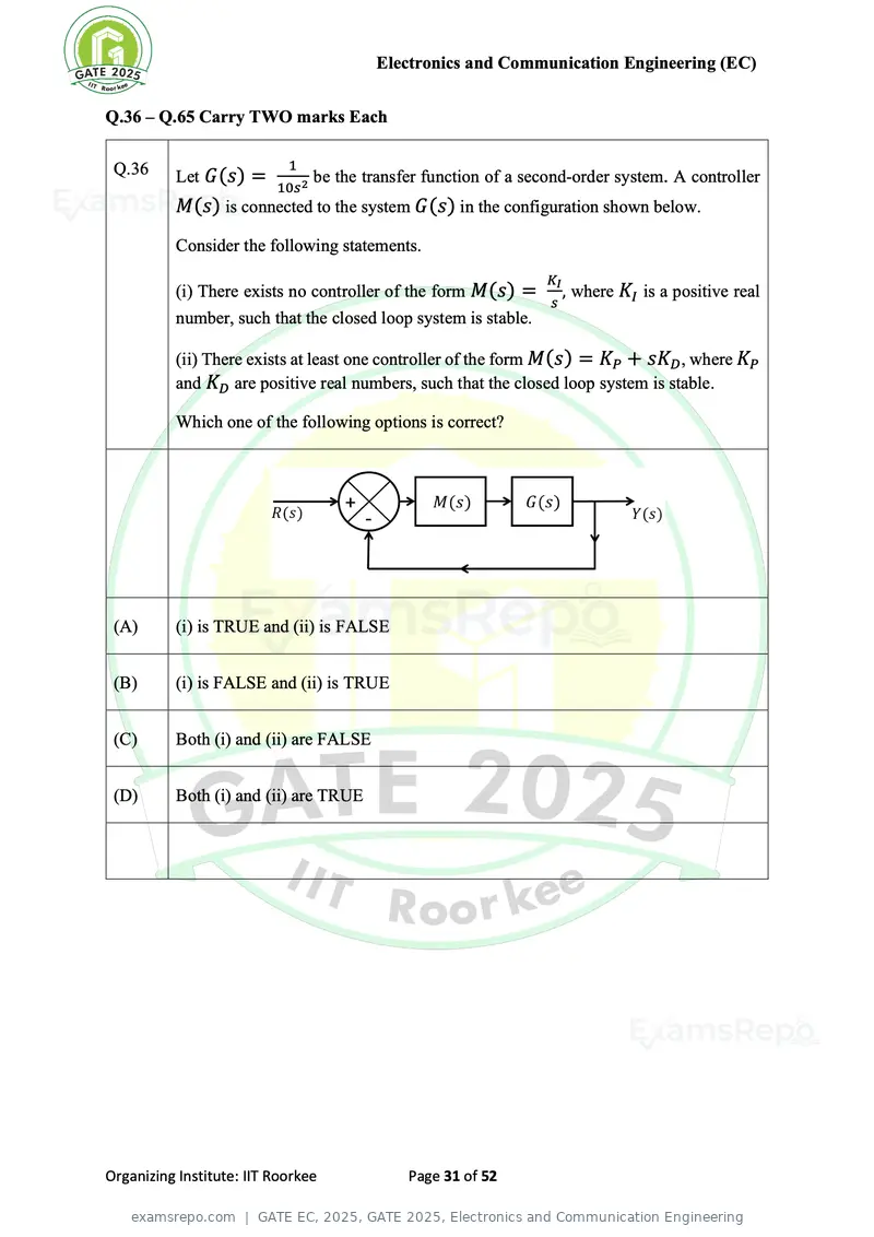 GATE EC 2025 question paper, GATE 2025, Electronics and Communication Engineering, page 31 of 52