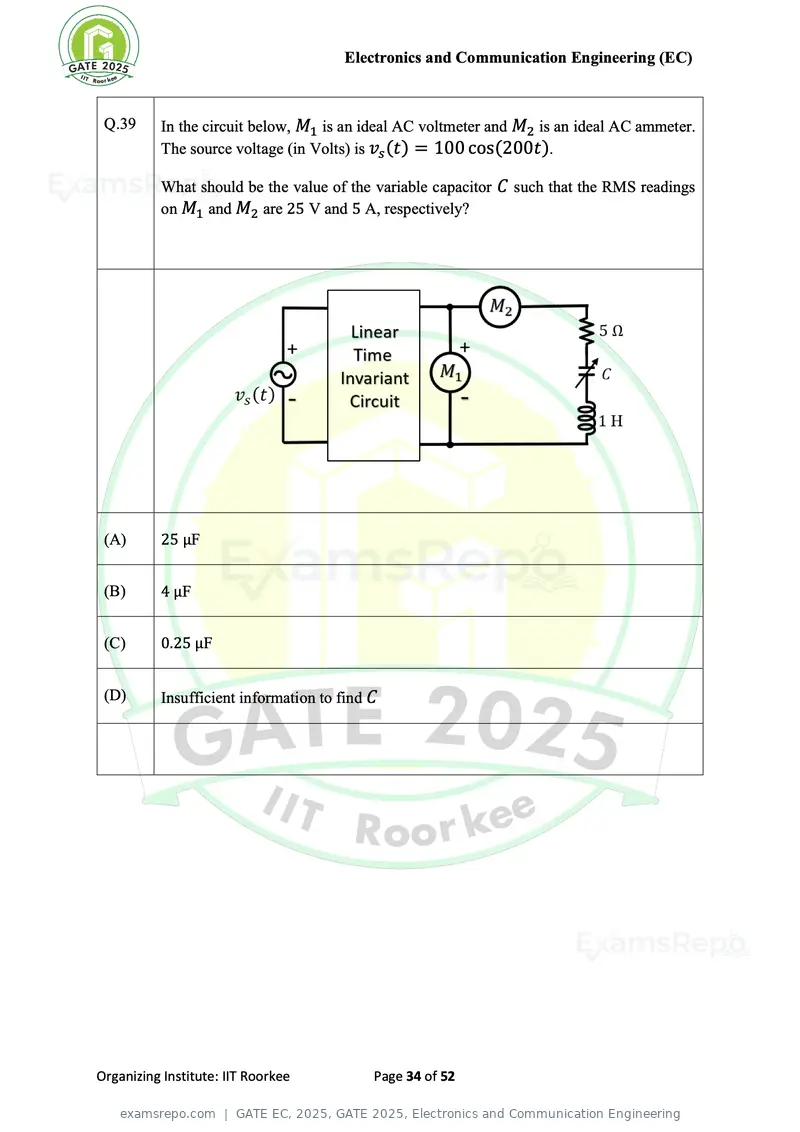 GATE EC 2025 question paper, GATE 2025, Electronics and Communication Engineering, page 34 of 52