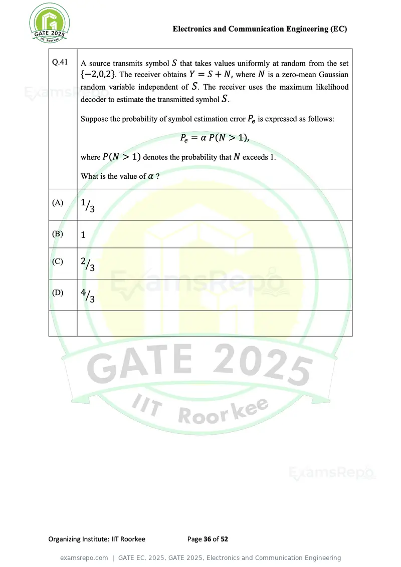 GATE EC 2025 question paper, GATE 2025, Electronics and Communication Engineering, page 36 of 52