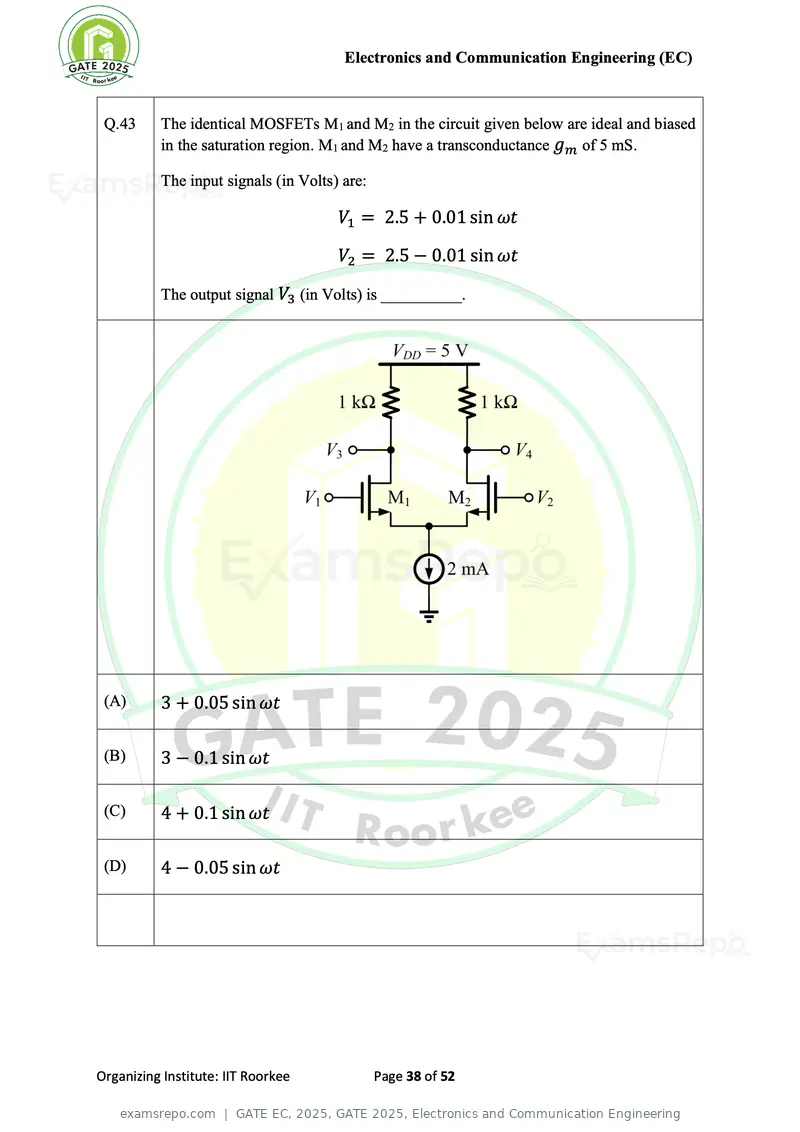 GATE EC 2025 question paper, GATE 2025, Electronics and Communication Engineering, page 38 of 52