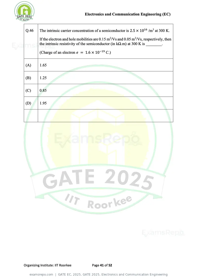 GATE EC 2025 question paper, GATE 2025, Electronics and Communication Engineering, page 41 of 52