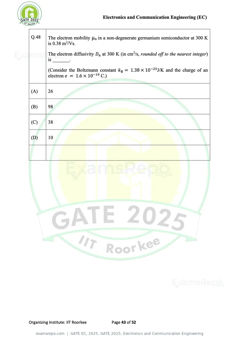 GATE EC 2025 question paper, GATE 2025, Electronics and Communication Engineering, page 43 of 52