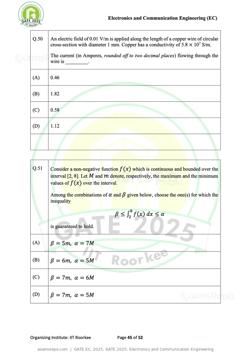 GATE EC 2025 question paper, GATE 2025, Electronics and Communication Engineering, page 45 of 52