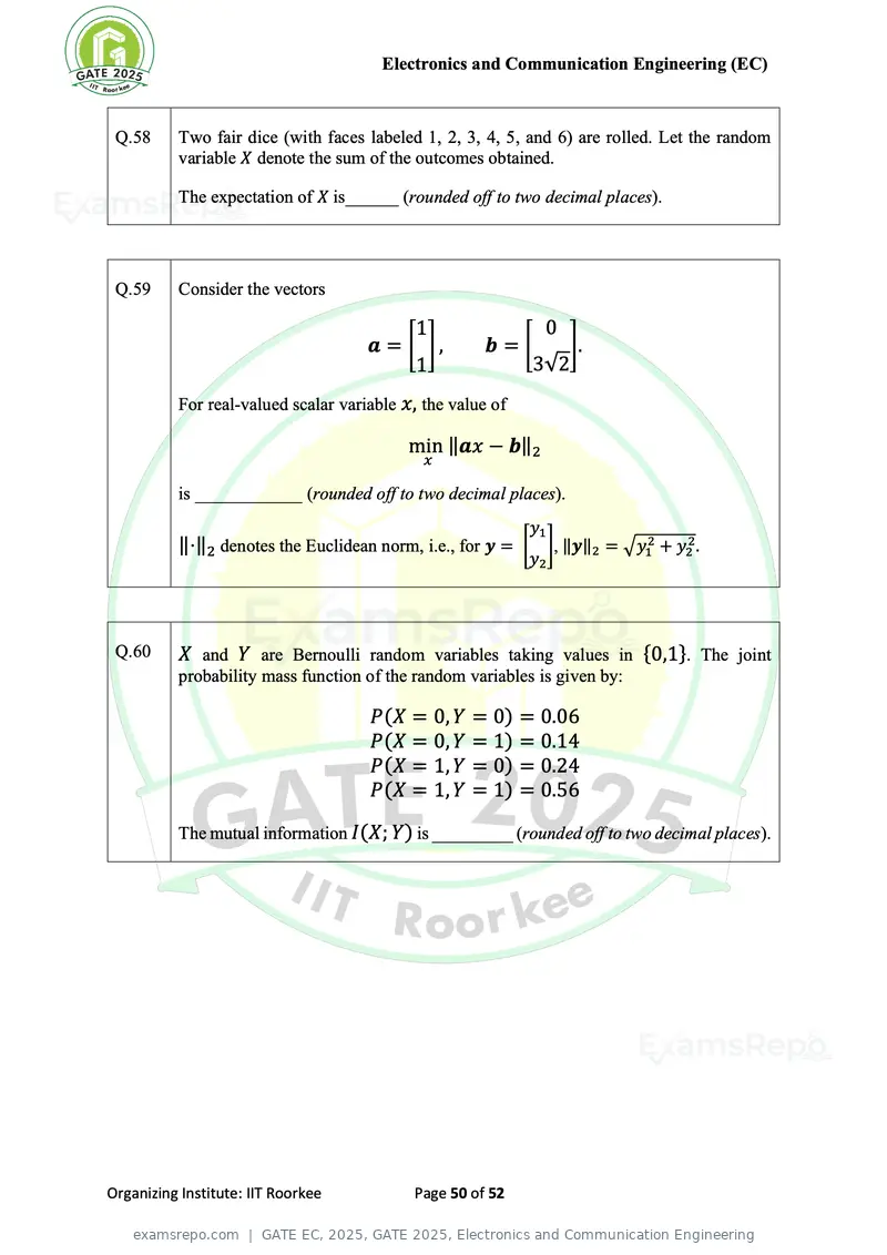 GATE EC 2025 question paper, GATE 2025, Electronics and Communication Engineering, page 50 of 52