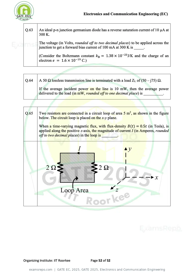 GATE EC 2025 question paper, GATE 2025, Electronics and Communication Engineering, page 52 of 52