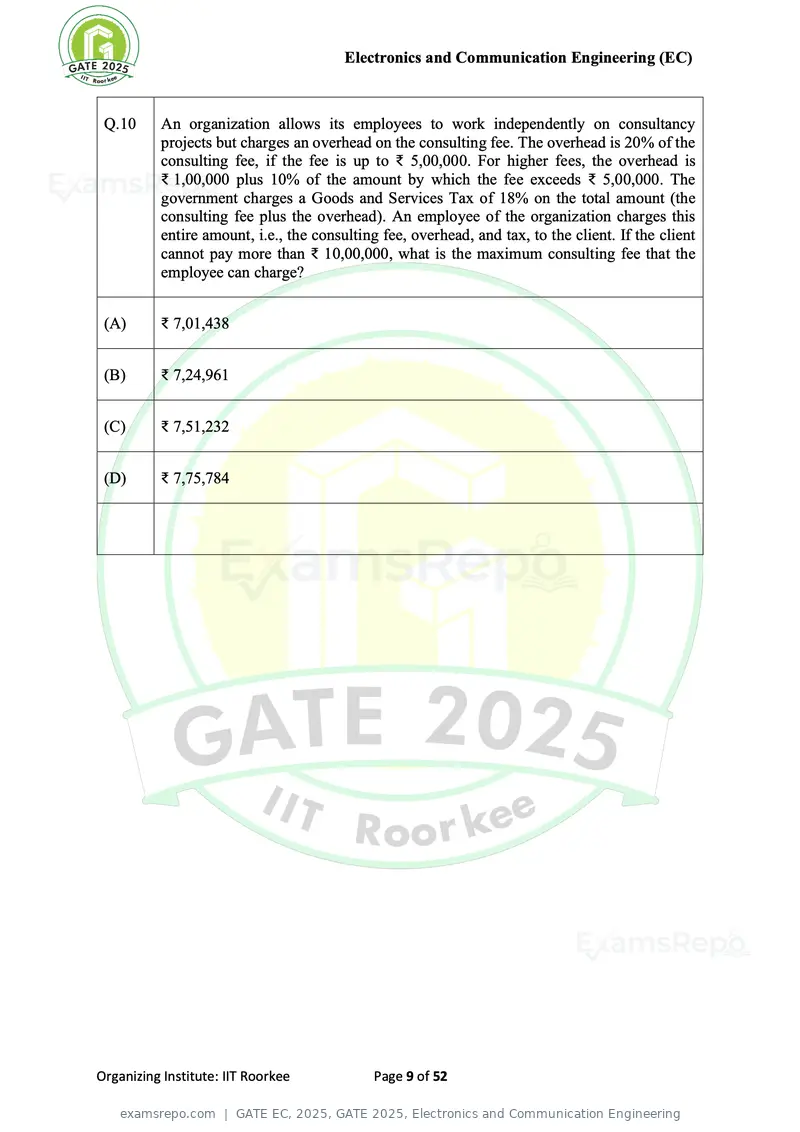 GATE EC 2025 question paper, GATE 2025, Electronics and Communication Engineering, page 9 of 52